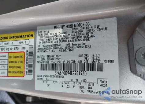 2014 Ford Fusion Titanium from USA, damaged, VIN 3FA6P0D94ER281960